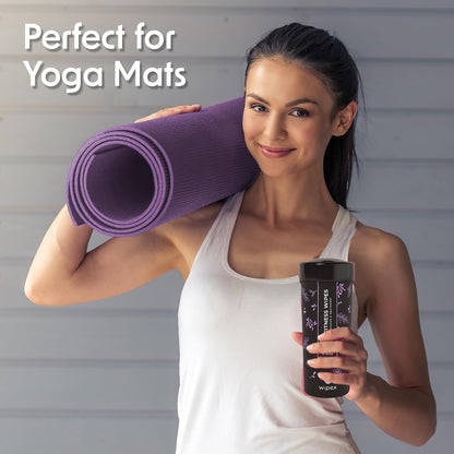 Yoga Mat Cleaner & Fitness Wipes - Natural Lavender & Vinegar Gym Equipment Cleaner - 75 Gym Wipes to Clean Yoga Mats, Spinning & Peloton Bikes, Weight Machines & Surfaces