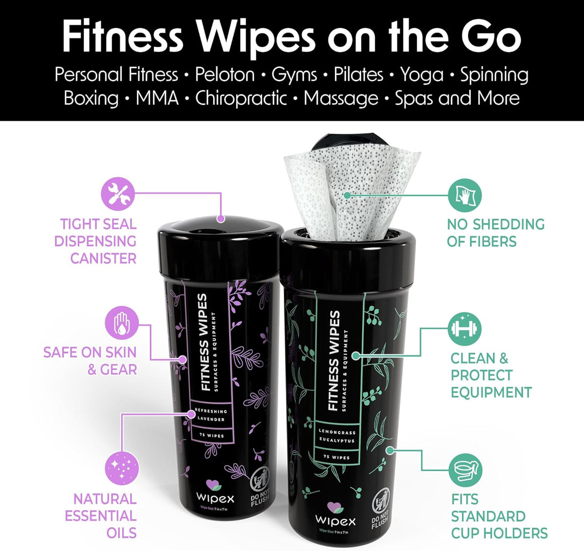 Yoga Mat Cleaner & Fitness Wipes - Natural Lavender & Vinegar Gym Equipment Cleaner - 75 Gym Wipes to Clean Yoga Mats, Spinning & Peloton Bikes, Weight Machines & Surfaces