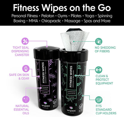 Yoga Mat Cleaner & Fitness Wipes - Natural Lavender & Vinegar Gym Equipment Cleaner - 75 Gym Wipes to Clean Yoga Mats, Spinning & Peloton Bikes, Weight Machines & Surfaces