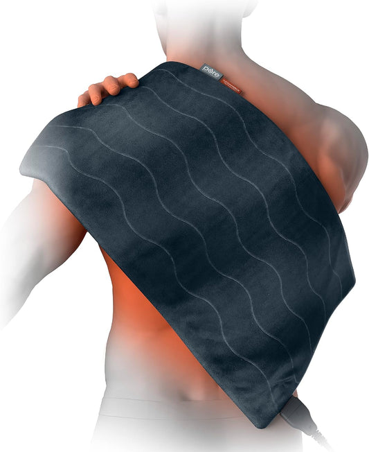 PureRelief Pro Far Infrared XL Heating Pad - Muscle Relief for Back, Neck, Shoulder, & Knee Pain in Athletes, 4 Heat Settings, Dry/Moist Heat, 12” x 24” Extra-Long Size (Iron Gray)