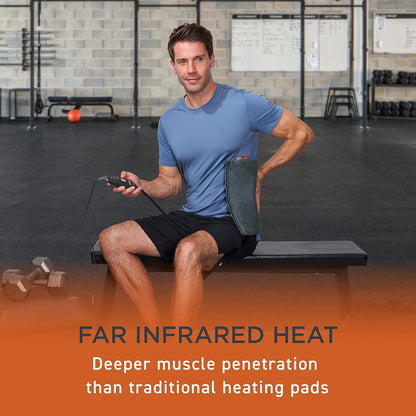 PureRelief Pro Far Infrared XL Heating Pad - Muscle Relief for Back, Neck, Shoulder, & Knee Pain in Athletes, 4 Heat Settings, Dry/Moist Heat, 12” x 24” Extra-Long Size (Iron Gray)