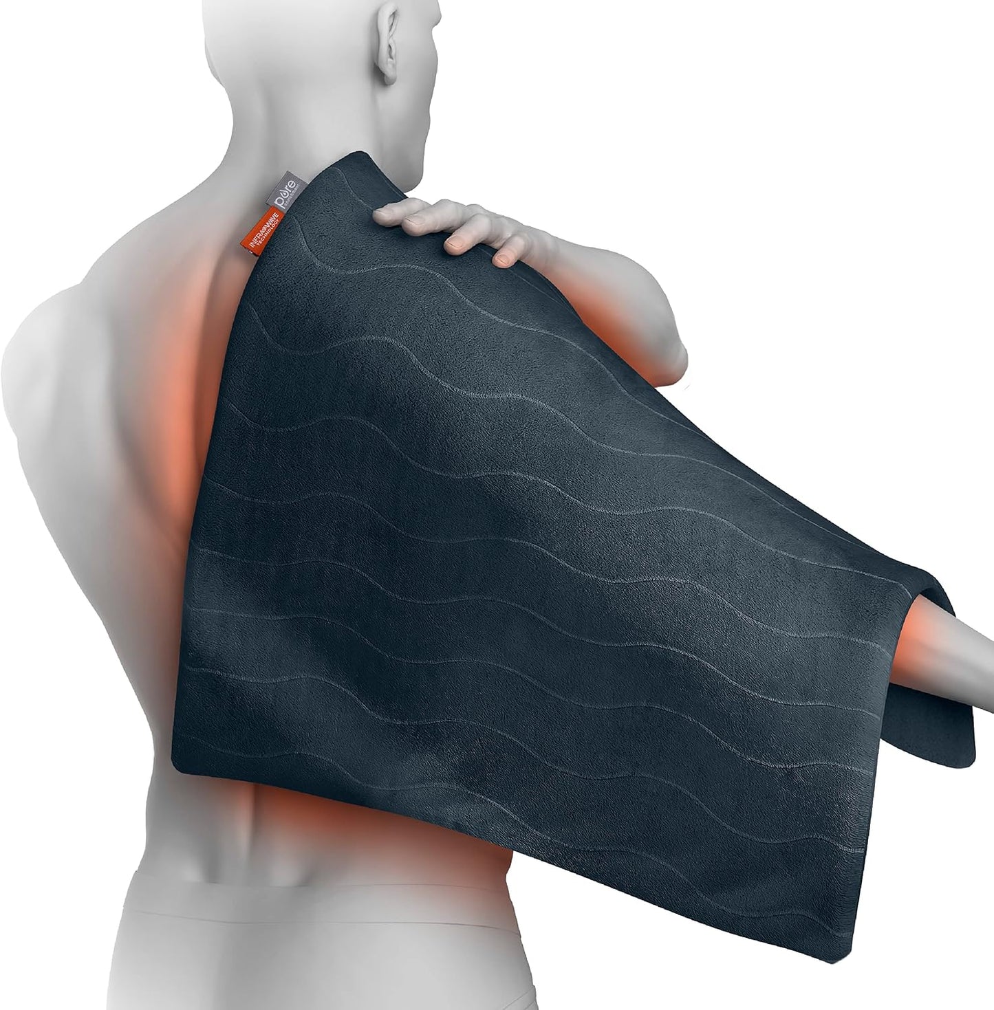 PureRelief Pro Far Infrared XL Heating Pad - Muscle Relief for Back, Neck, Shoulder, & Knee Pain in Athletes, 4 Heat Settings, Dry/Moist Heat, 12” x 24” Extra-Long Size (Iron Gray)