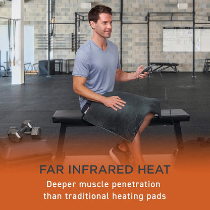 PureRelief Pro Far Infrared XL Heating Pad - Muscle Relief for Back, Neck, Shoulder, & Knee Pain in Athletes, 4 Heat Settings, Dry/Moist Heat, 12” x 24” Extra-Long Size (Iron Gray)