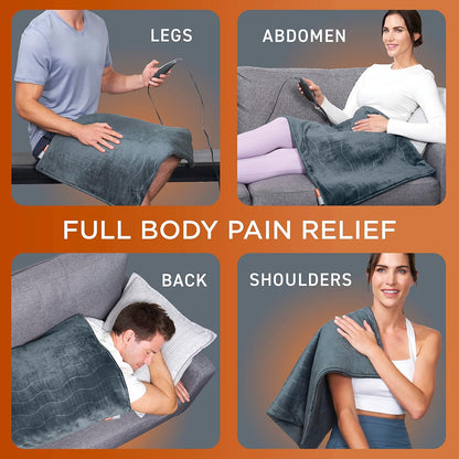 PureRelief Pro Far Infrared XL Heating Pad - Muscle Relief for Back, Neck, Shoulder, & Knee Pain in Athletes, 4 Heat Settings, Dry/Moist Heat, 12” x 24” Extra-Long Size (Iron Gray)