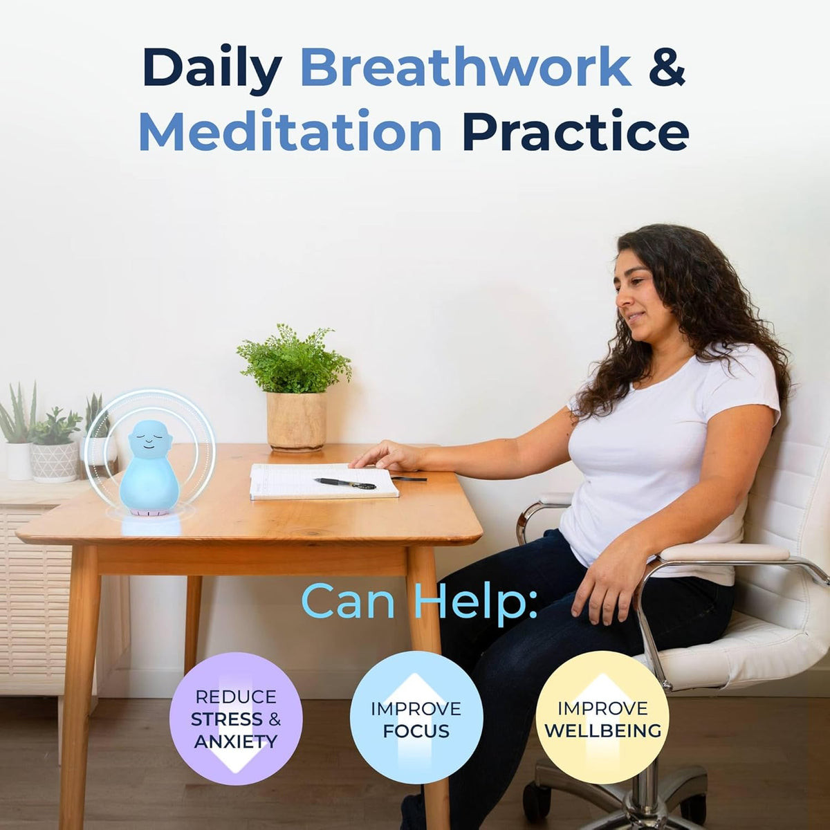 'Breathing Buddha' Guided Visual Meditation | 3 Modes to Slow Your Breathing & Calm Your Mind | Stress & Anxiety Relief | Wellness Gift | Adults, Kids, Classrooms | USB Rechargeable
