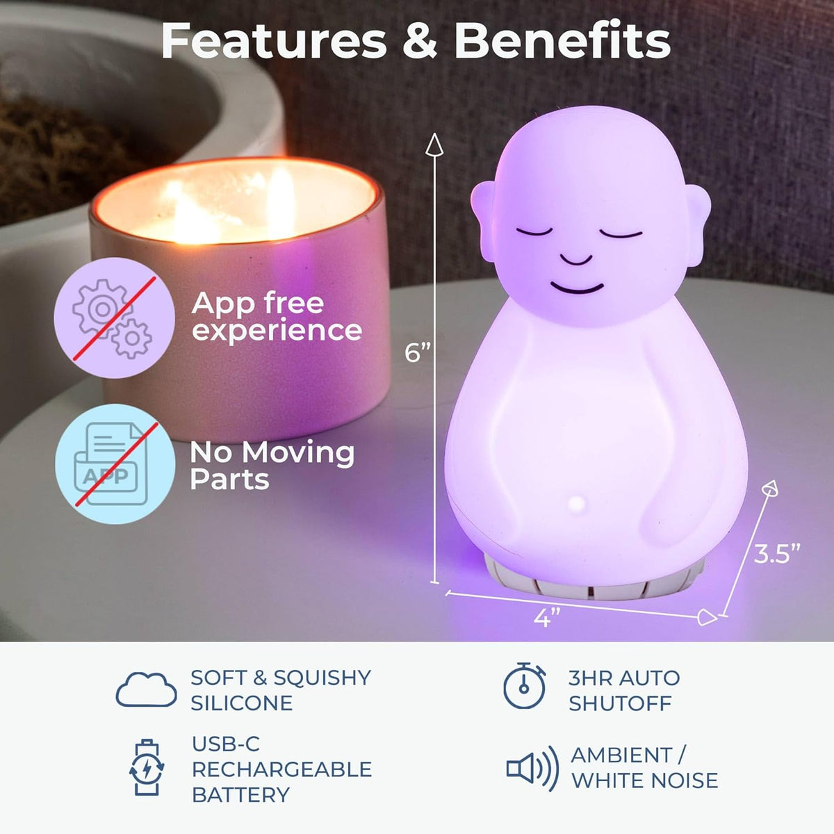 'Breathing Buddha' Guided Visual Meditation | 3 Modes to Slow Your Breathing & Calm Your Mind | Stress & Anxiety Relief | Wellness Gift | Adults, Kids, Classrooms | USB Rechargeable