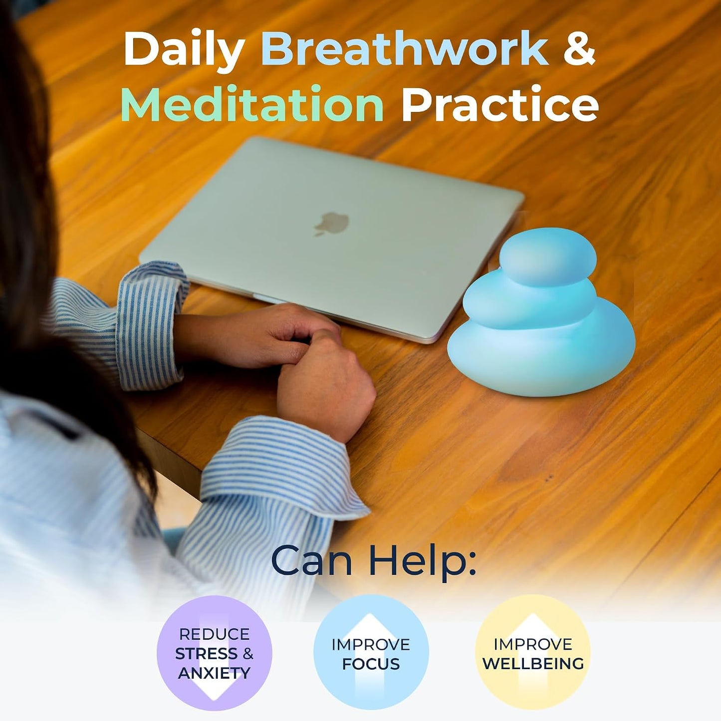 'Breathing Buddha' Guided Visual Meditation | 3 Modes to Slow Your Breathing & Calm Your Mind | Stress & Anxiety Relief | Wellness Gift | Adults, Kids, Classrooms | USB Rechargeable