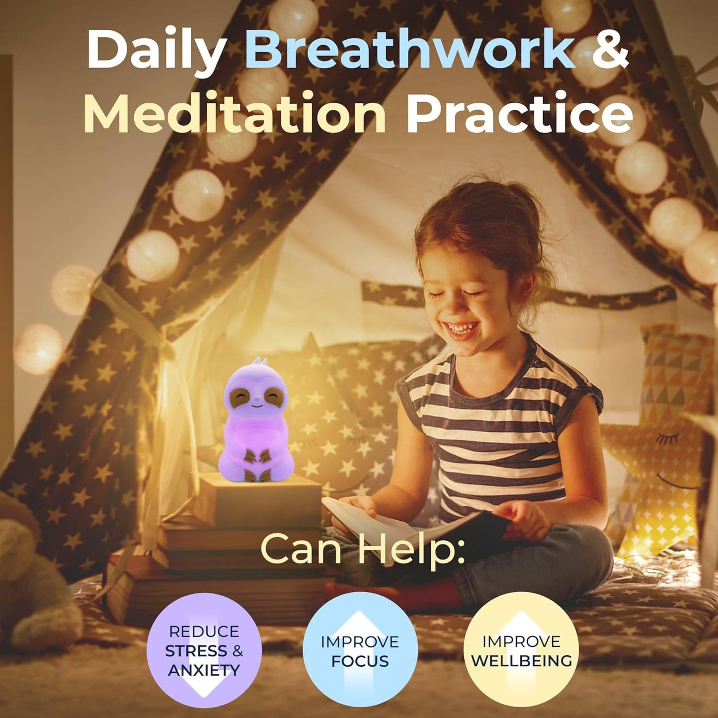 'Breathing Buddha' Guided Visual Meditation | 3 Modes to Slow Your Breathing & Calm Your Mind | Stress & Anxiety Relief | Wellness Gift | Adults, Kids, Classrooms | USB Rechargeable