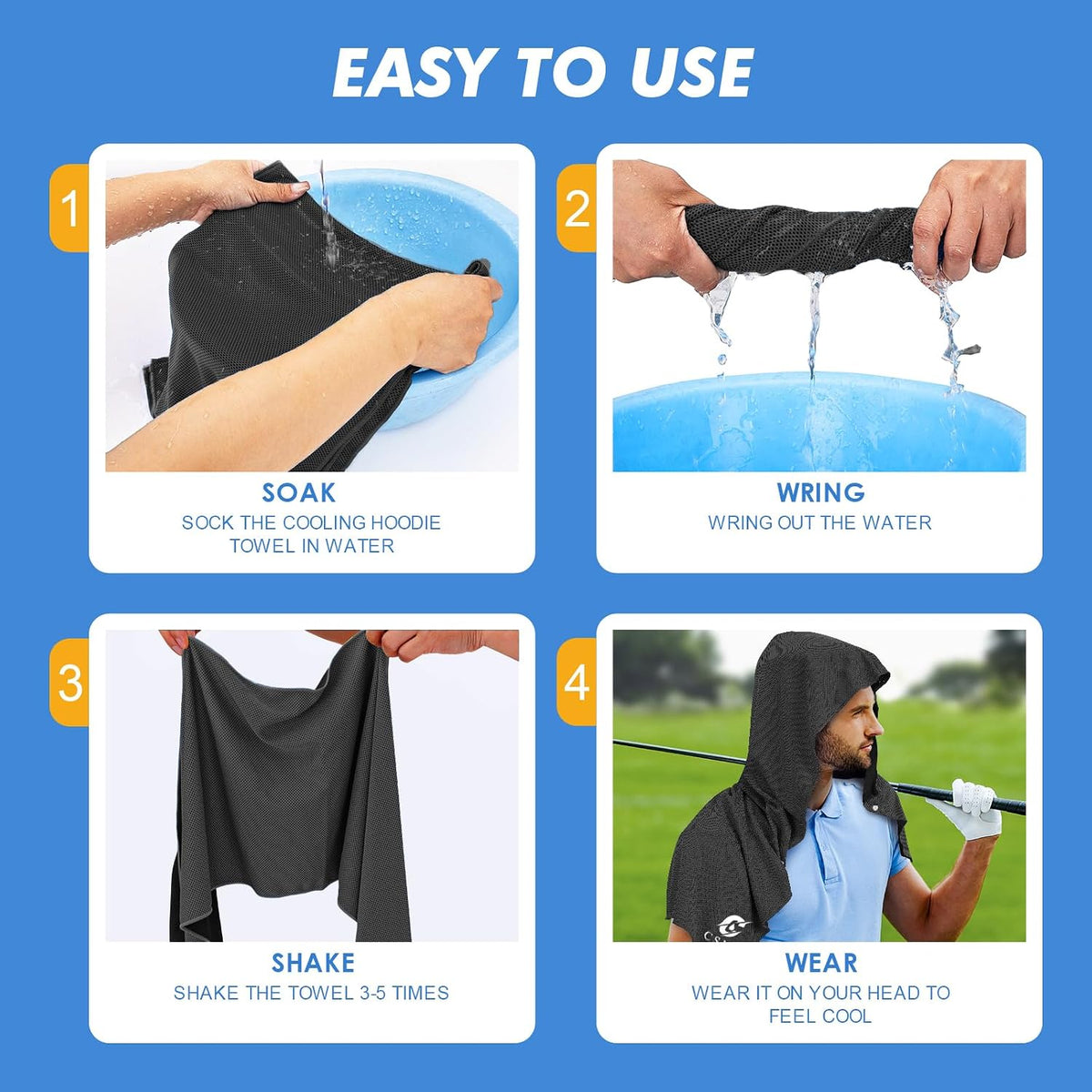 3 Pack Cooling Hoodie Towels for Neck and Face, UPF 50 Sun Protection & Instant Cooling, Ice Towels for Hot Weather, Soft Breathable Towel for Sport, Work Out, Gym, Camping & More Activities