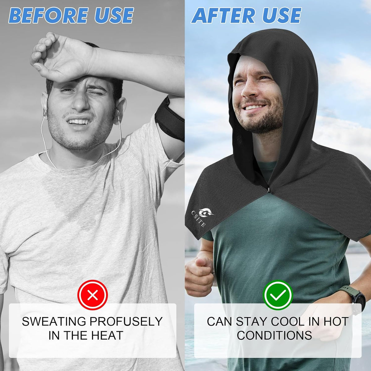3 Pack Cooling Hoodie Towels for Neck and Face, UPF 50 Sun Protection & Instant Cooling, Ice Towels for Hot Weather, Soft Breathable Towel for Sport, Work Out, Gym, Camping & More Activities