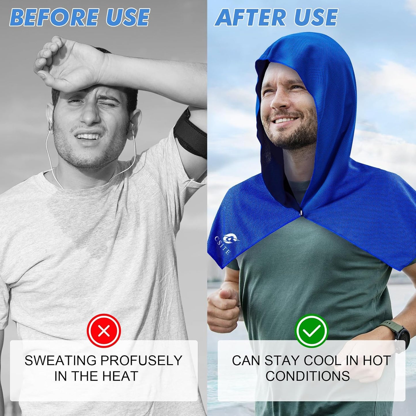 3 Pack Cooling Hoodie Towels for Neck and Face, UPF 50 Sun Protection & Instant Cooling, Ice Towels for Hot Weather, Soft Breathable Towel for Sport, Work Out, Gym, Camping & More Activities