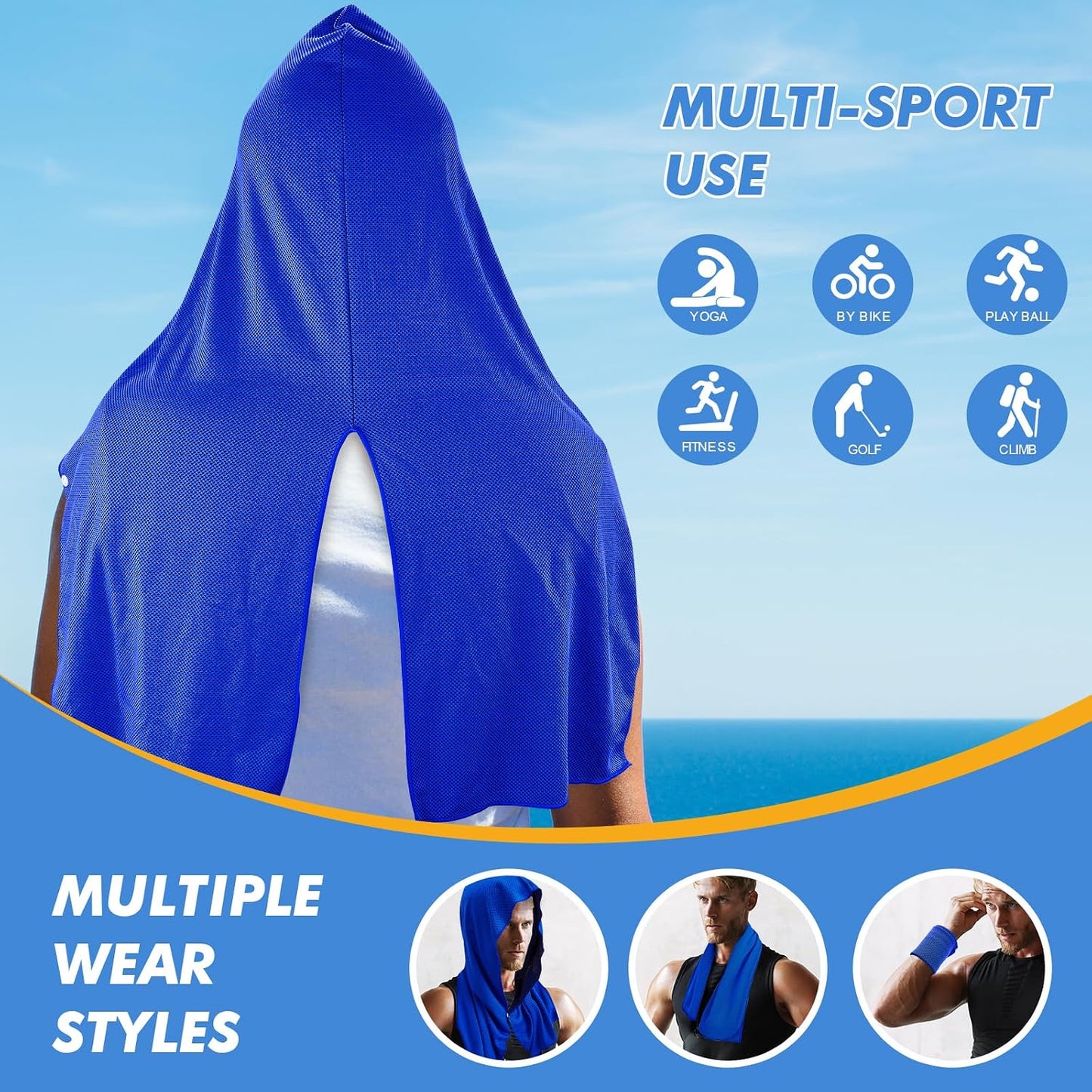 3 Pack Cooling Hoodie Towels for Neck and Face, UPF 50 Sun Protection & Instant Cooling, Ice Towels for Hot Weather, Soft Breathable Towel for Sport, Work Out, Gym, Camping & More Activities