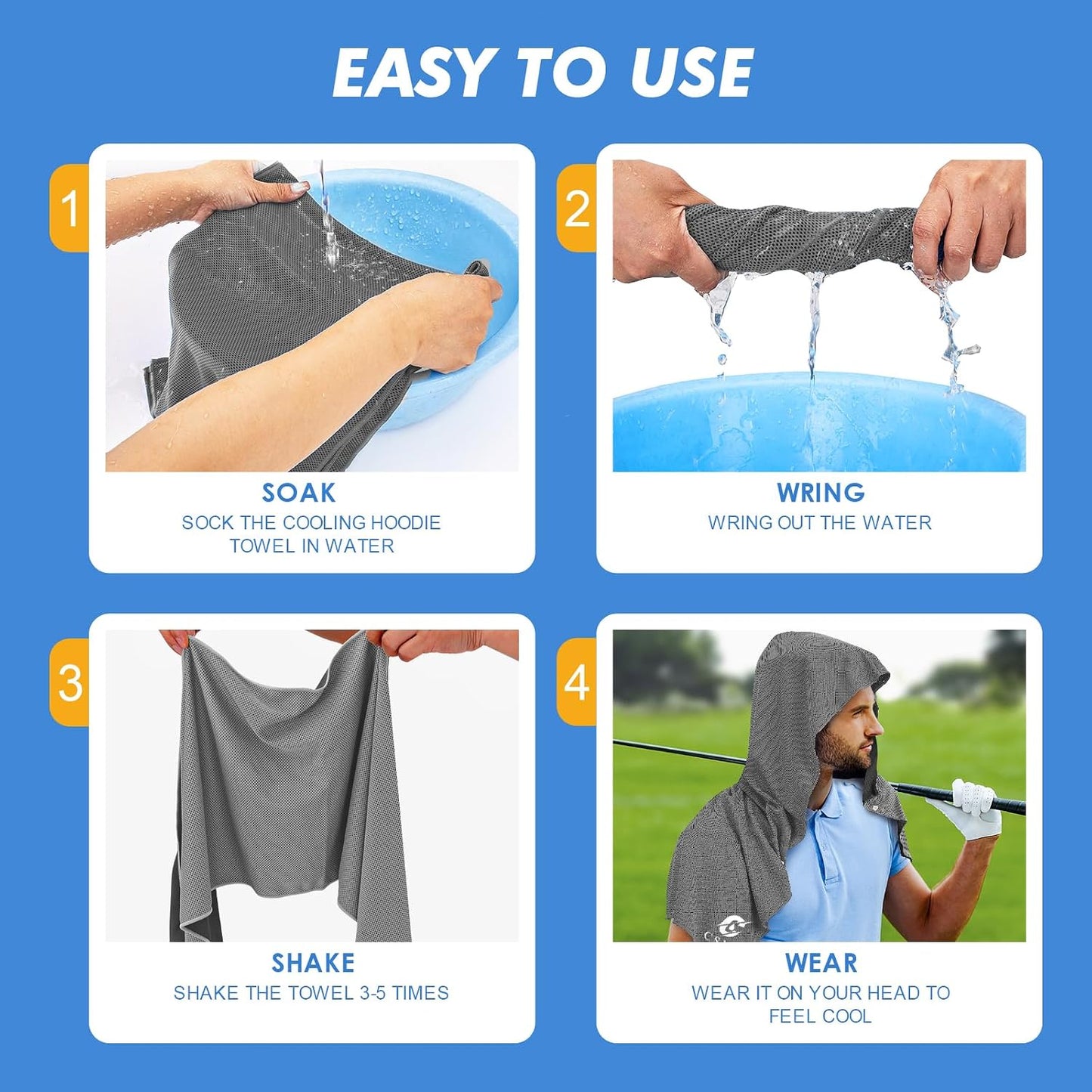 3 Pack Cooling Hoodie Towels for Neck and Face, UPF 50 Sun Protection & Instant Cooling, Ice Towels for Hot Weather, Soft Breathable Towel for Sport, Work Out, Gym, Camping & More Activities