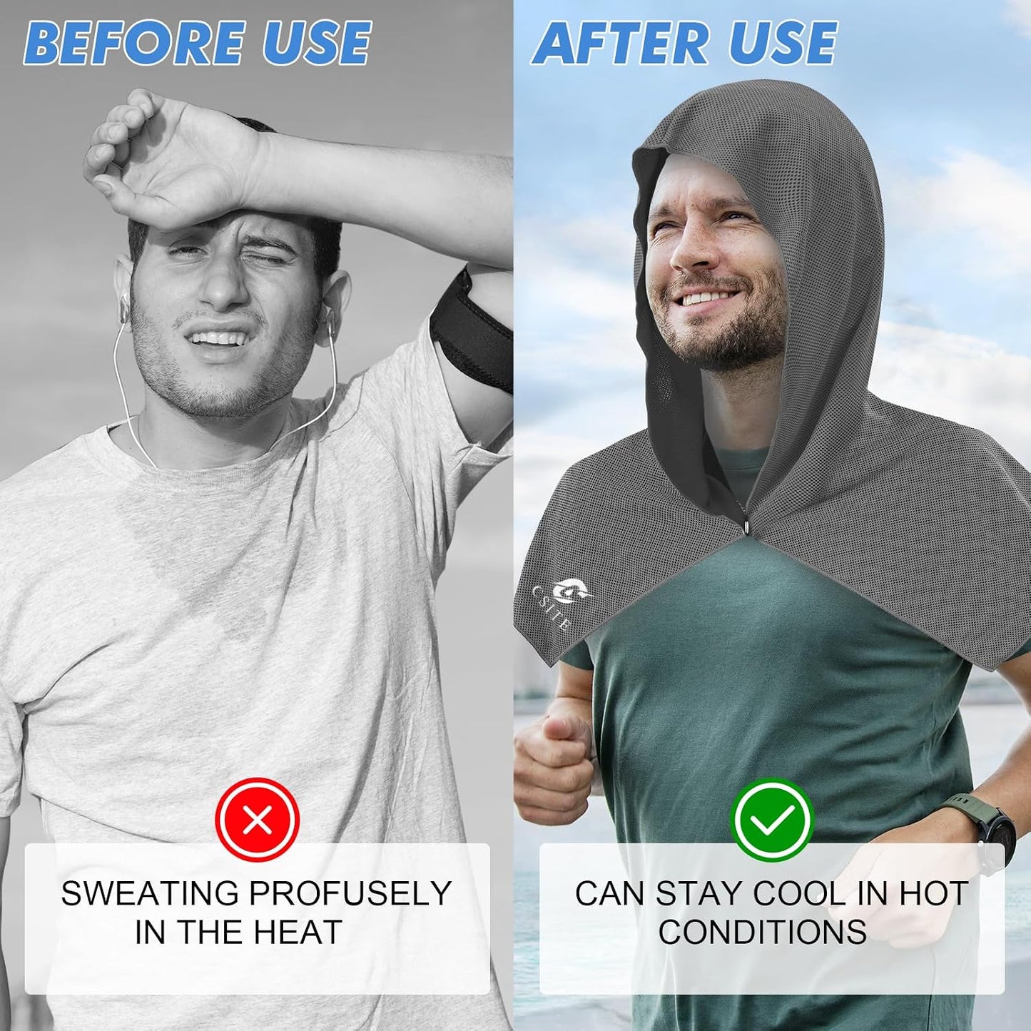 3 Pack Cooling Hoodie Towels for Neck and Face, UPF 50 Sun Protection & Instant Cooling, Ice Towels for Hot Weather, Soft Breathable Towel for Sport, Work Out, Gym, Camping & More Activities