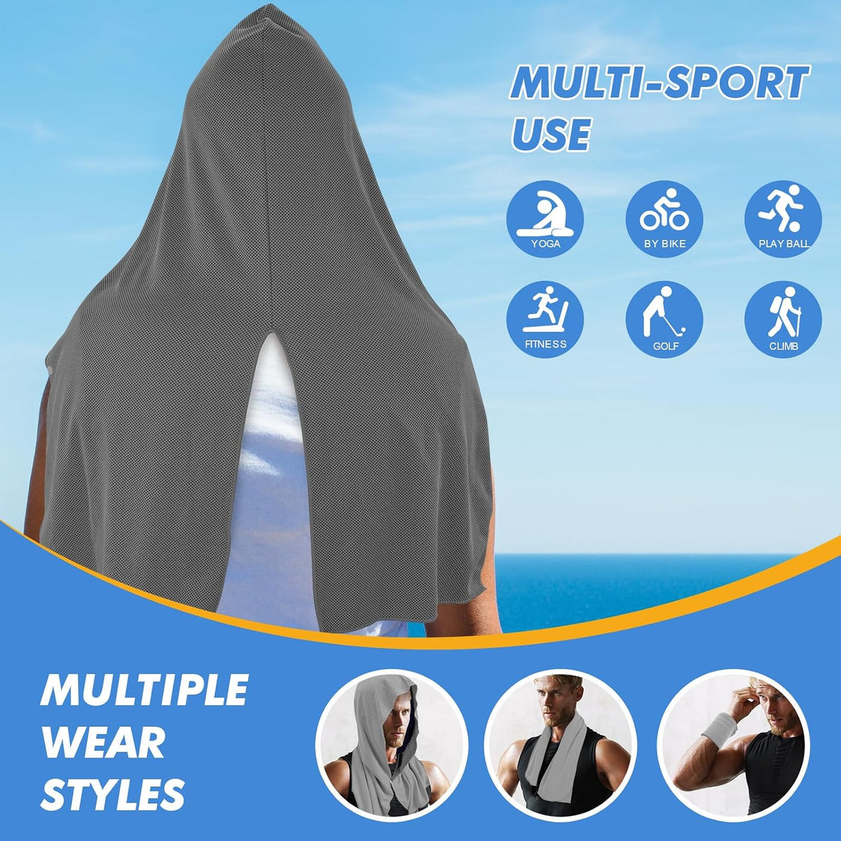 3 Pack Cooling Hoodie Towels for Neck and Face, UPF 50 Sun Protection & Instant Cooling, Ice Towels for Hot Weather, Soft Breathable Towel for Sport, Work Out, Gym, Camping & More Activities