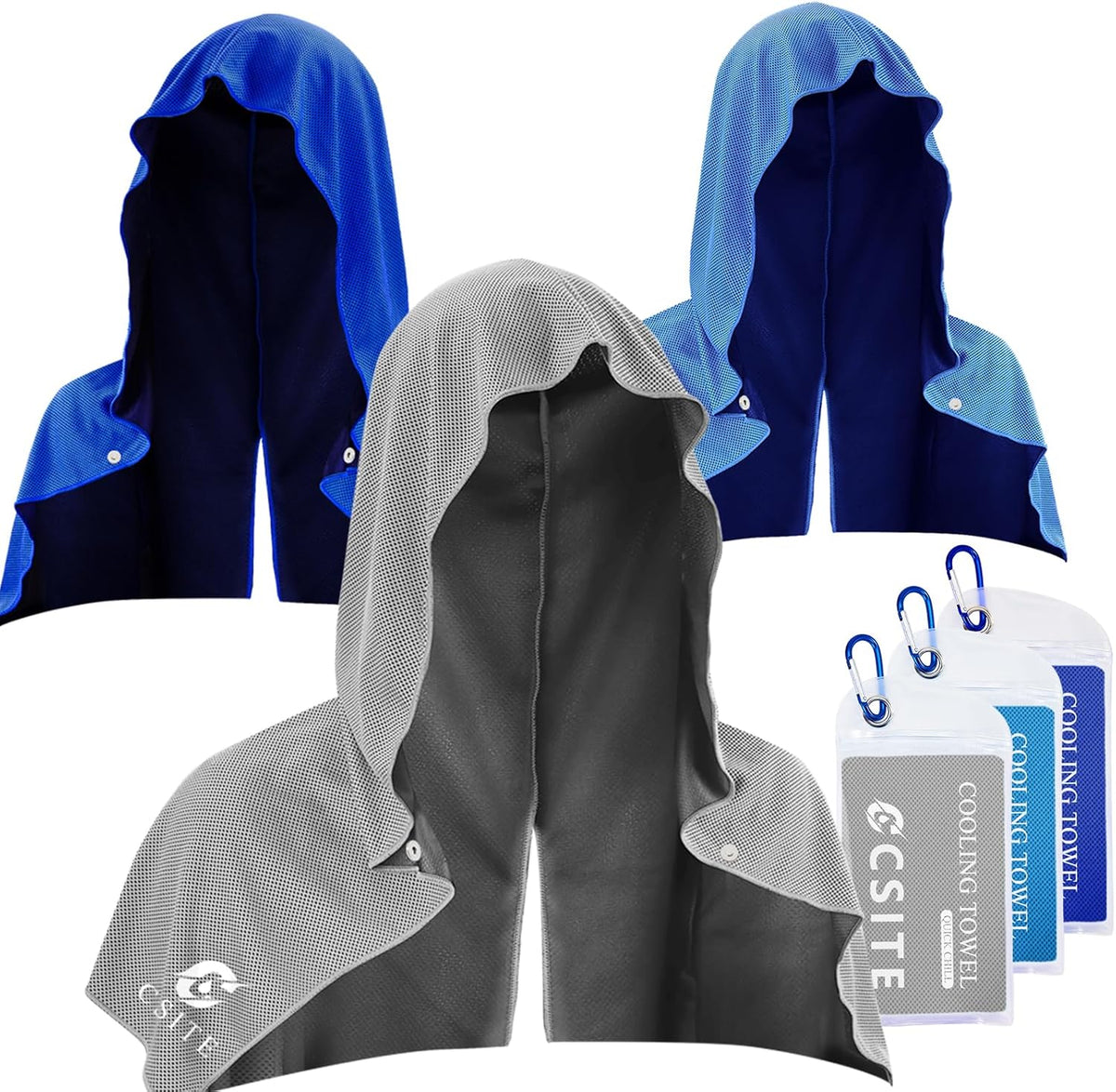 3 Pack Cooling Hoodie Towels for Neck and Face, UPF 50 Sun Protection & Instant Cooling, Ice Towels for Hot Weather, Soft Breathable Towel for Sport, Work Out, Gym, Camping & More Activities
