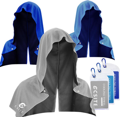 3 Pack Cooling Hoodie Towels for Neck and Face, UPF 50 Sun Protection & Instant Cooling, Ice Towels for Hot Weather, Soft Breathable Towel for Sport, Work Out, Gym, Camping & More Activities