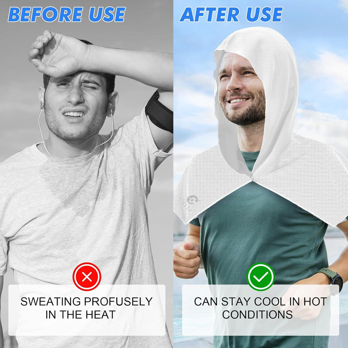 3 Pack Cooling Hoodie Towels for Neck and Face, UPF 50 Sun Protection & Instant Cooling, Ice Towels for Hot Weather, Soft Breathable Towel for Sport, Work Out, Gym, Camping & More Activities
