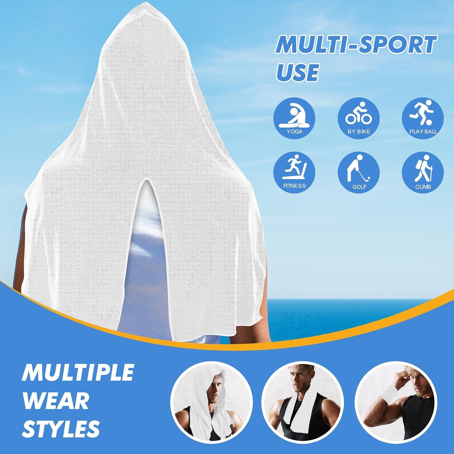 3 Pack Cooling Hoodie Towels for Neck and Face, UPF 50 Sun Protection & Instant Cooling, Ice Towels for Hot Weather, Soft Breathable Towel for Sport, Work Out, Gym, Camping & More Activities