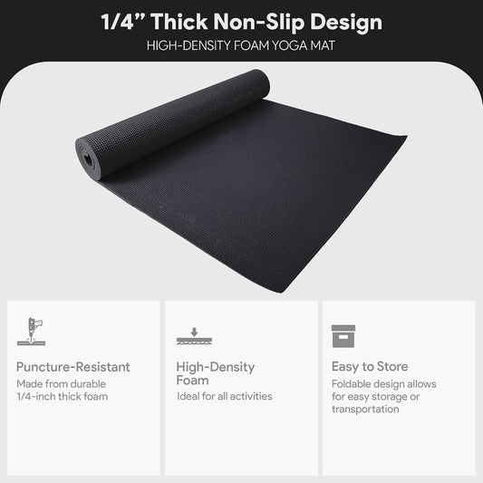 All Purpose 1/4-Inch High Density Anti-Tear Exercise Yoga Mat with Carrying Strap, Multiple Colors