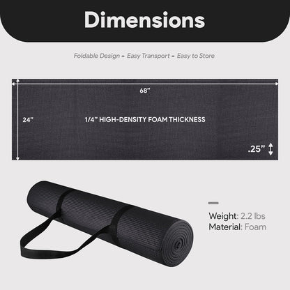 All Purpose 1/4-Inch High Density Anti-Tear Exercise Yoga Mat with Carrying Strap, Multiple Colors
