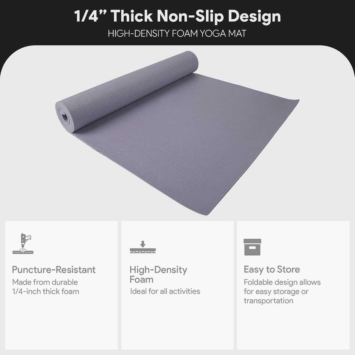 All Purpose 1/4-Inch High Density Anti-Tear Exercise Yoga Mat with Carrying Strap, Multiple Colors