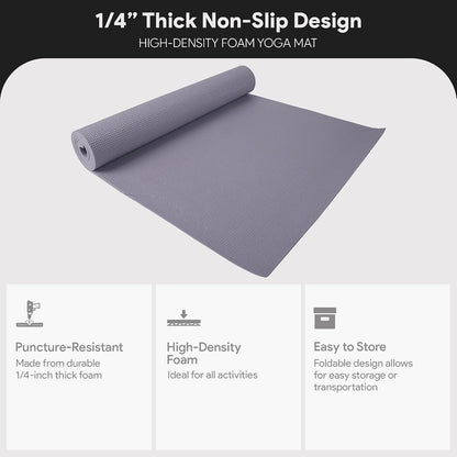 All Purpose 1/4-Inch High Density Anti-Tear Exercise Yoga Mat with Carrying Strap, Multiple Colors
