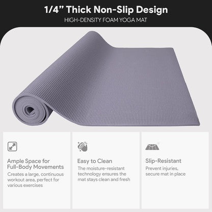 All Purpose 1/4-Inch High Density Anti-Tear Exercise Yoga Mat with Carrying Strap, Multiple Colors