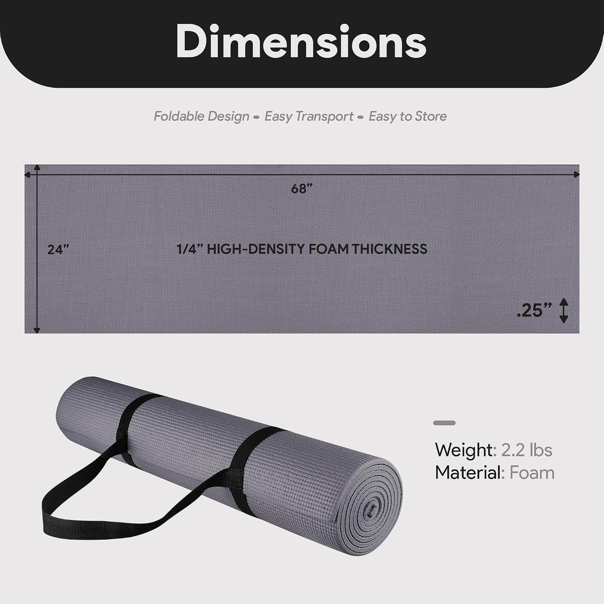 All Purpose 1/4-Inch High Density Anti-Tear Exercise Yoga Mat with Carrying Strap, Multiple Colors