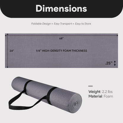 All Purpose 1/4-Inch High Density Anti-Tear Exercise Yoga Mat with Carrying Strap, Multiple Colors