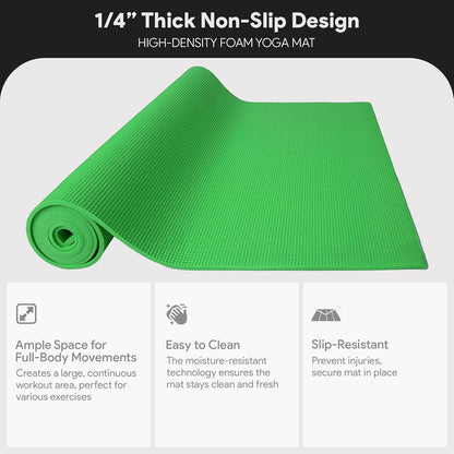 All Purpose 1/4-Inch High Density Anti-Tear Exercise Yoga Mat with Carrying Strap, Multiple Colors