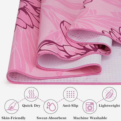 Yoga Towel Hot Yoga Mat Towel with Corner Pockets, 70 x 26 inch, Non-Slip Sweat-Absorbent Soft Microfiber Yoga Blanket for Pilates, Fitness and Workout, Pink