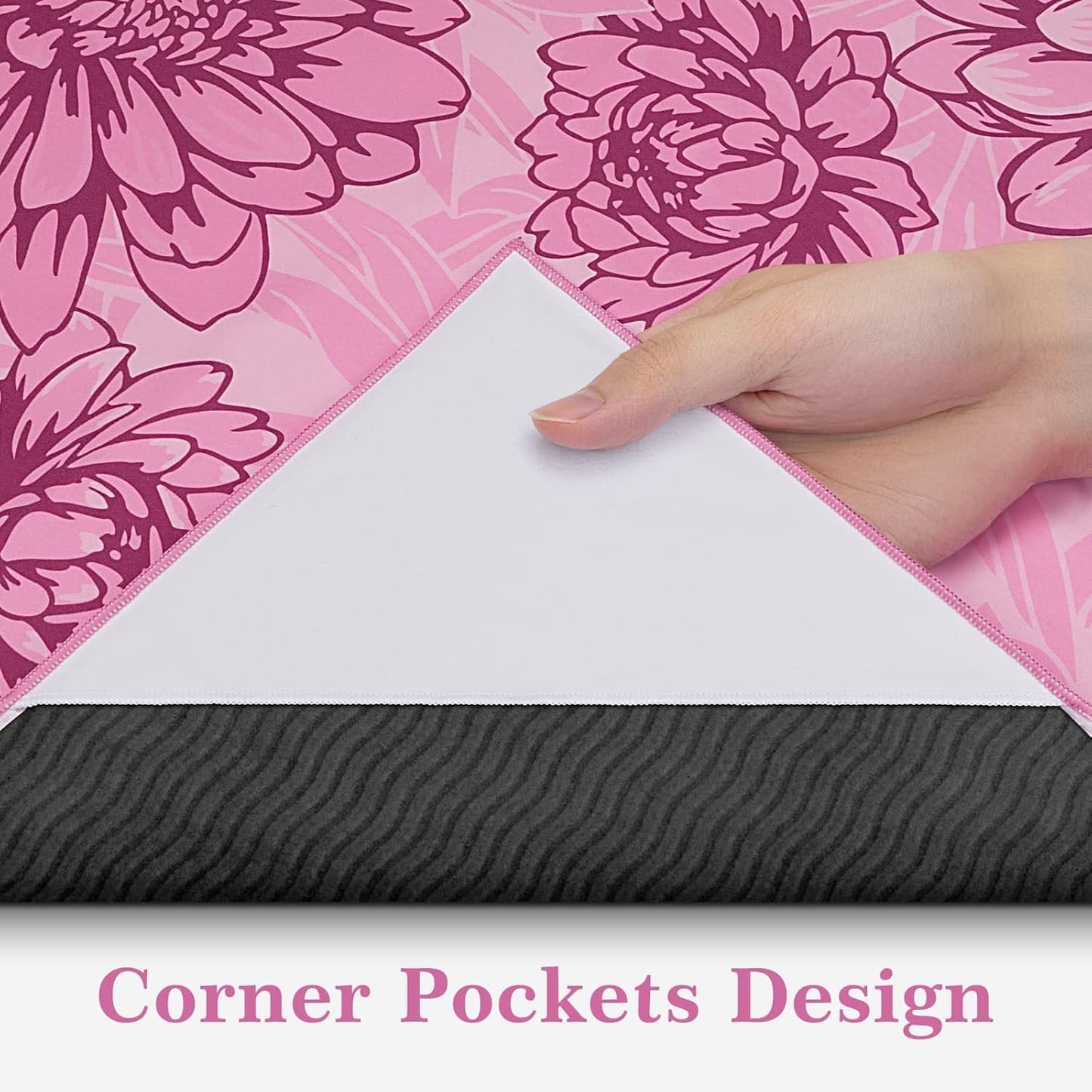 Yoga Towel Hot Yoga Mat Towel with Corner Pockets, 70 x 26 inch, Non-Slip Sweat-Absorbent Soft Microfiber Yoga Blanket for Pilates, Fitness and Workout, Pink