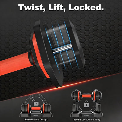 DB1 QuickDial Adjustable Dumbbell Set, Adjustable Free Weights with Storage Box, 110lb/105lb/50lbs Quick Change for Drop Set, Non-Slip Handles, Weight Set For Home Gym Suit both Men and Women