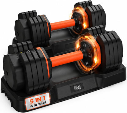 DB1 QuickDial Adjustable Dumbbell Set, Adjustable Free Weights with Storage Box, 110lb/105lb/50lbs Quick Change for Drop Set, Non-Slip Handles, Weight Set For Home Gym Suit both Men and Women