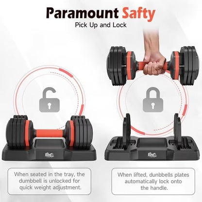 DB1 QuickDial Adjustable Dumbbell Set, Adjustable Free Weights with Storage Box, 110lb/105lb/50lbs Quick Change for Drop Set, Non-Slip Handles, Weight Set For Home Gym Suit both Men and Women