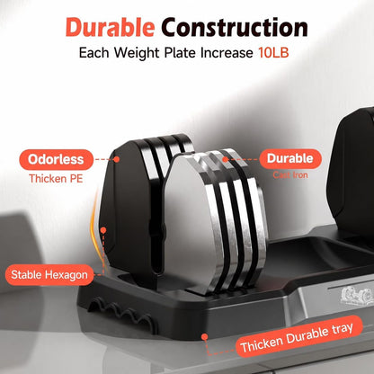 DB1 QuickDial Adjustable Dumbbell Set, Adjustable Free Weights with Storage Box, 110lb/105lb/50lbs Quick Change for Drop Set, Non-Slip Handles, Weight Set For Home Gym Suit both Men and Women