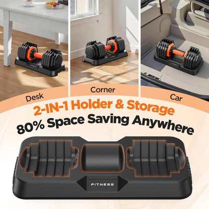 DB1 QuickDial Adjustable Dumbbell Set, Adjustable Free Weights with Storage Box, 110lb/105lb/50lbs Quick Change for Drop Set, Non-Slip Handles, Weight Set For Home Gym Suit both Men and Women