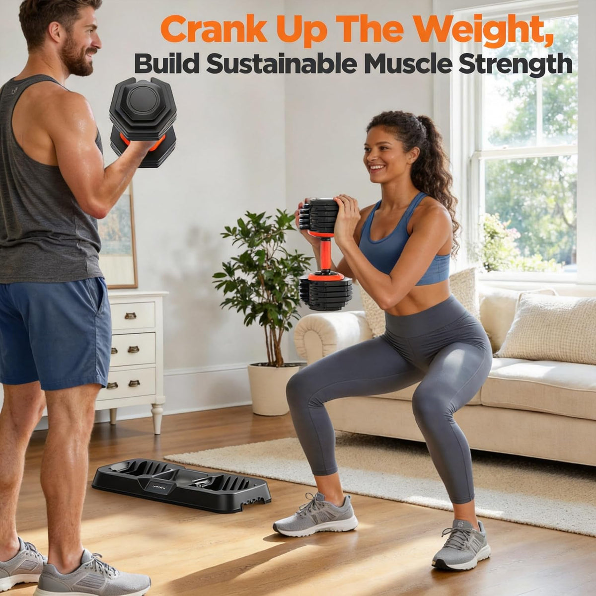 DB1 QuickDial Adjustable Dumbbell Set, Adjustable Free Weights with Storage Box, 110lb/105lb/50lbs Quick Change for Drop Set, Non-Slip Handles, Weight Set For Home Gym Suit both Men and Women