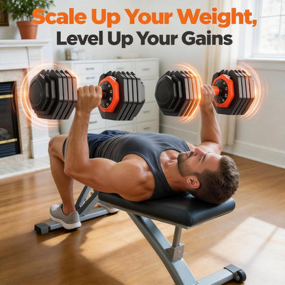 DB1 QuickDial Adjustable Dumbbell Set, Adjustable Free Weights with Storage Box, 110lb/105lb/50lbs Quick Change for Drop Set, Non-Slip Handles, Weight Set For Home Gym Suit both Men and Women