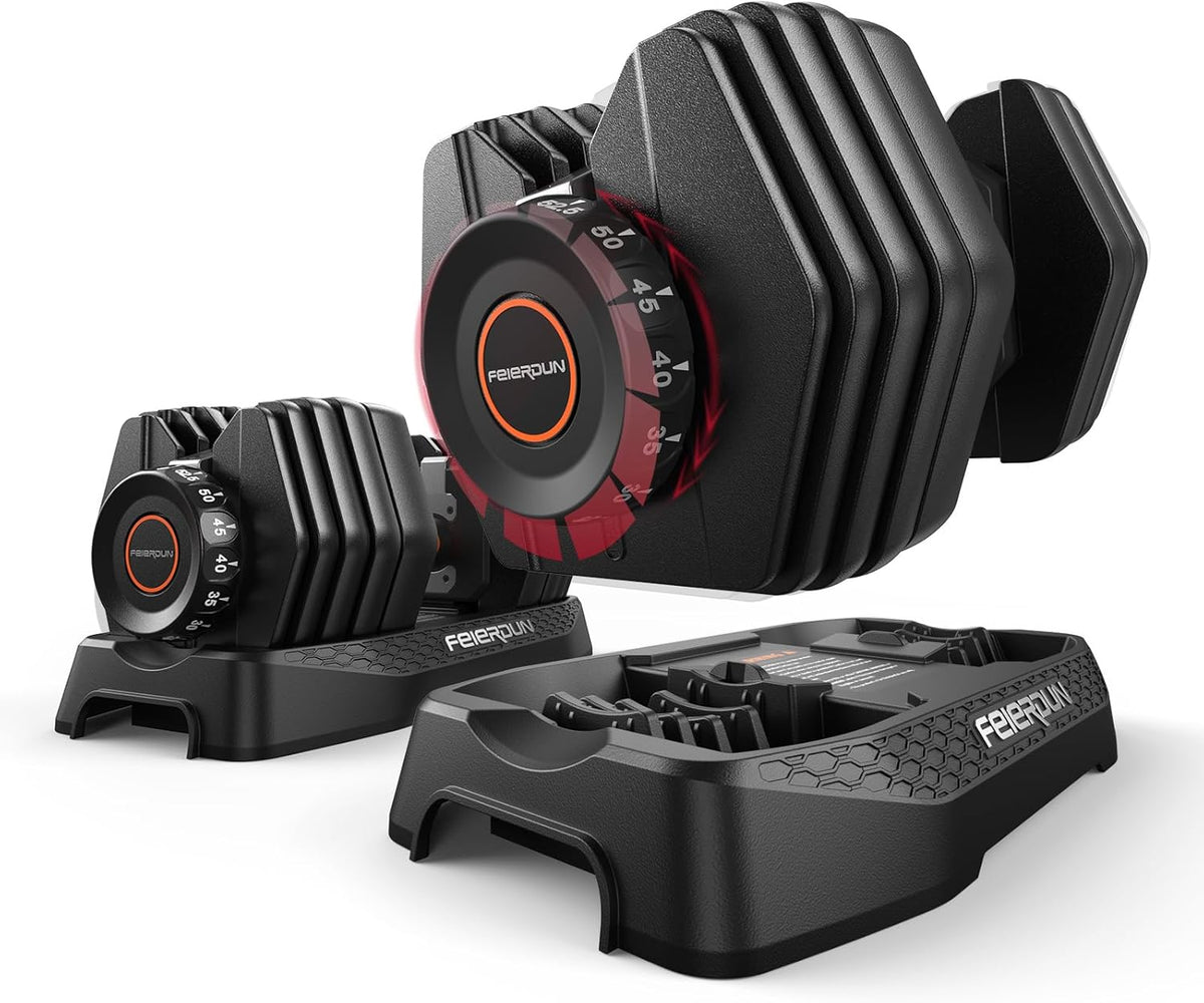 DB1 QuickDial Adjustable Dumbbell Set, Adjustable Free Weights with Storage Box, 110lb/105lb/50lbs Quick Change for Drop Set, Non-Slip Handles, Weight Set For Home Gym Suit both Men and Women