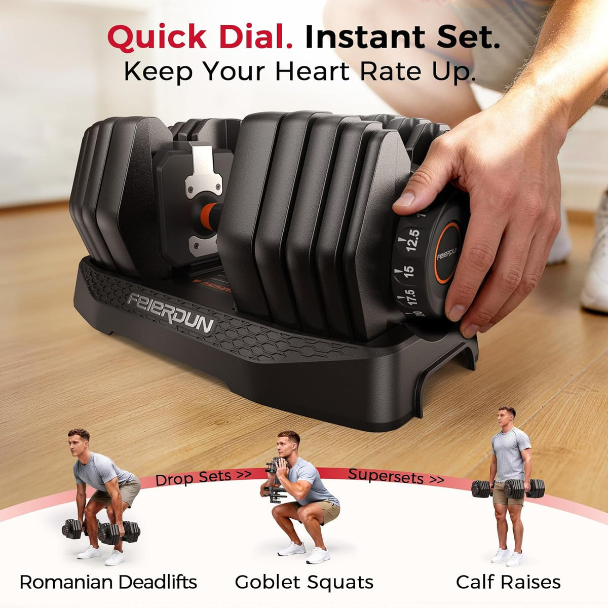 DB1 QuickDial Adjustable Dumbbell Set, Adjustable Free Weights with Storage Box, 110lb/105lb/50lbs Quick Change for Drop Set, Non-Slip Handles, Weight Set For Home Gym Suit both Men and Women