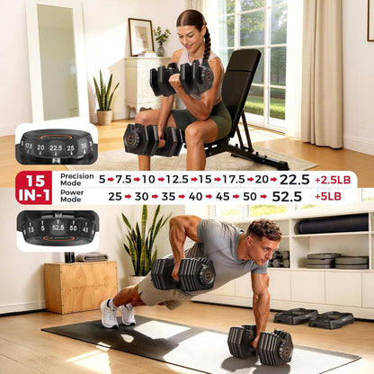 DB1 QuickDial Adjustable Dumbbell Set, Adjustable Free Weights with Storage Box, 110lb/105lb/50lbs Quick Change for Drop Set, Non-Slip Handles, Weight Set For Home Gym Suit both Men and Women