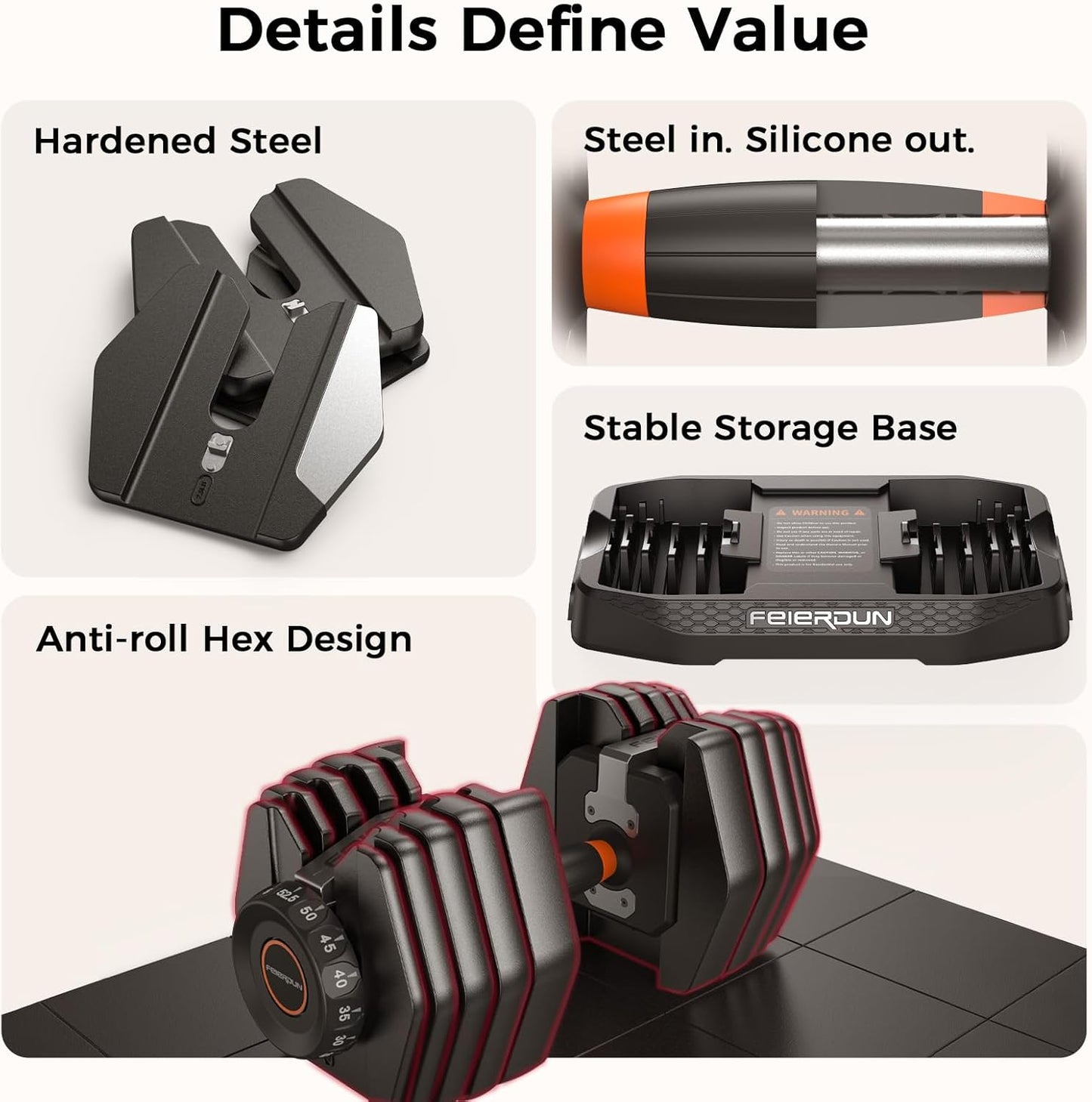 DB1 QuickDial Adjustable Dumbbell Set, Adjustable Free Weights with Storage Box, 110lb/105lb/50lbs Quick Change for Drop Set, Non-Slip Handles, Weight Set For Home Gym Suit both Men and Women