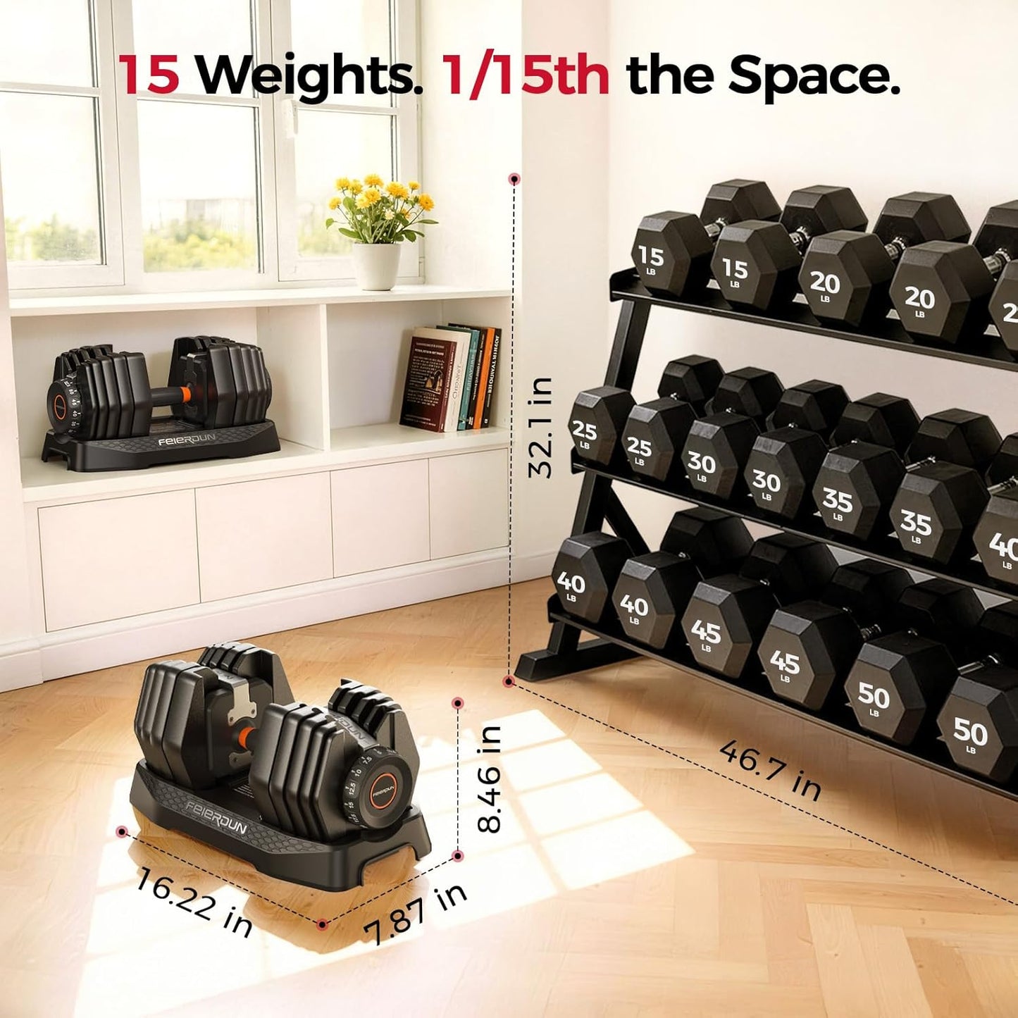 DB1 QuickDial Adjustable Dumbbell Set, Adjustable Free Weights with Storage Box, 110lb/105lb/50lbs Quick Change for Drop Set, Non-Slip Handles, Weight Set For Home Gym Suit both Men and Women