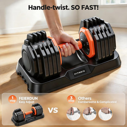 DB1 QuickDial Adjustable Dumbbell Set, Adjustable Free Weights with Storage Box, 110lb/105lb/50lbs Quick Change for Drop Set, Non-Slip Handles, Weight Set For Home Gym Suit both Men and Women