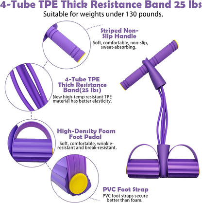 Pedal Resistance Band with Handle,4/6/8 Tubes Options,Full-Body Use | Premium Thick-Gauge TPE Tubes 25-45lbs with 300% Stretch,Sturdy PVC Foot Straps,Multiple Workout Modes for Full-Body Training