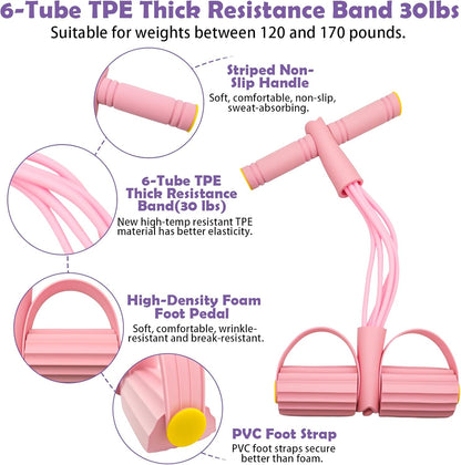 Pedal Resistance Band with Handle,4/6/8 Tubes Options,Full-Body Use | Premium Thick-Gauge TPE Tubes 25-45lbs with 300% Stretch,Sturdy PVC Foot Straps,Multiple Workout Modes for Full-Body Training