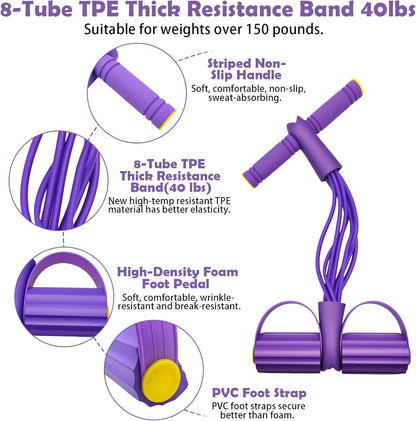 Pedal Resistance Band with Handle,4/6/8 Tubes Options,Full-Body Use | Premium Thick-Gauge TPE Tubes 25-45lbs with 300% Stretch,Sturdy PVC Foot Straps,Multiple Workout Modes for Full-Body Training