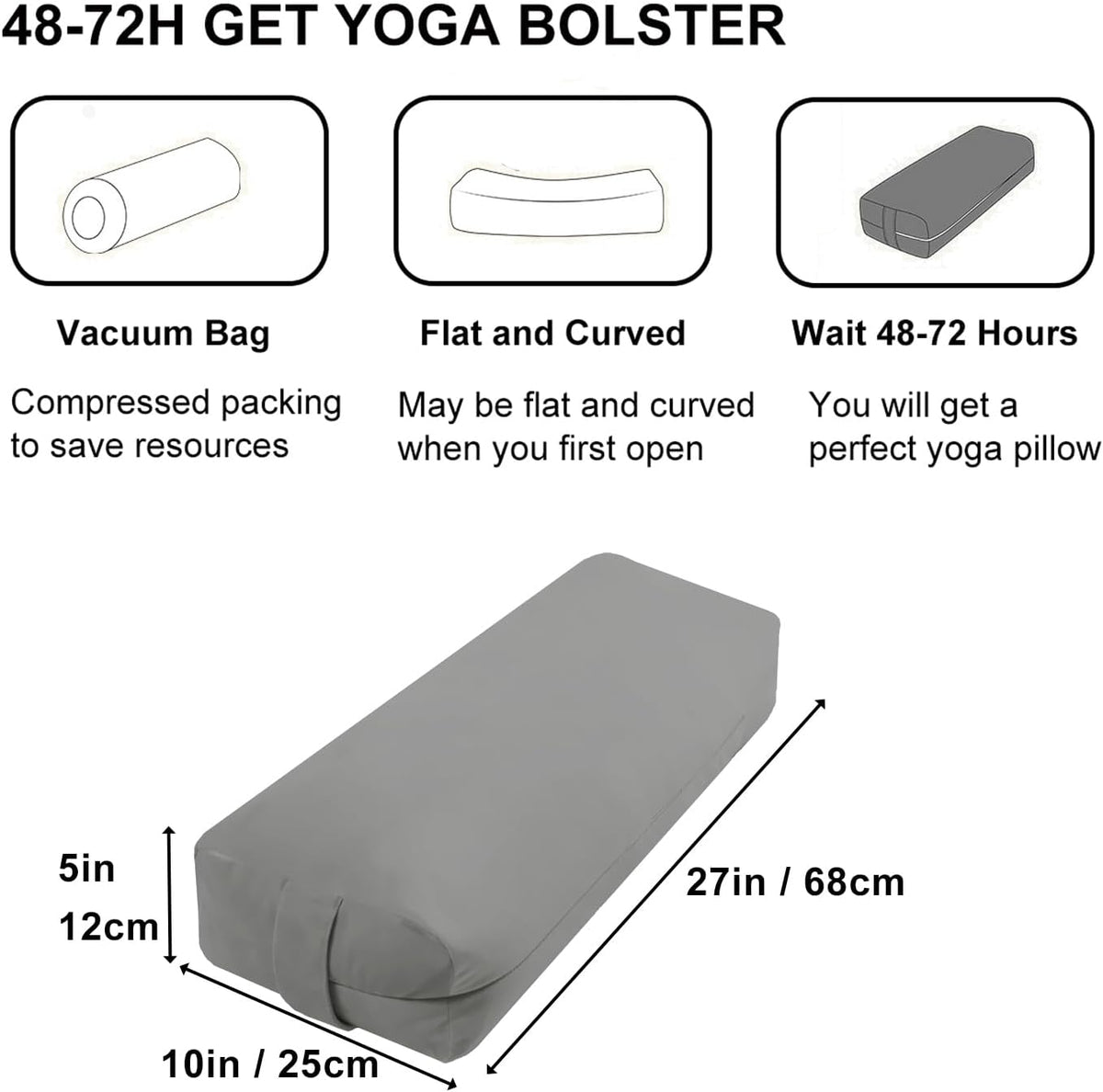 Rectangular Yoga Bolster Pillow, Meditation Pillow for Yin & Restorative Yoga, Filled with Wasted Sponge